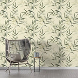 Soft Neutral Bamboo Leaf Zen Wallpaper – Minimal Natural Peel-and-Stick Design