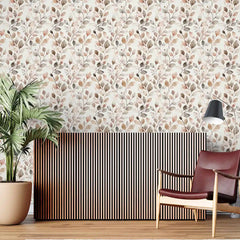 Soft Neutral Watercolor Leaf Wallpaper – Minimal Elegant Peel-and-Stick Bedroom Design
