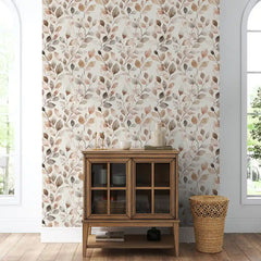 Soft Neutral Watercolor Leaf Wallpaper – Minimal Elegant Peel-and-Stick Bedroom Design