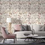 Soft Neutral Watercolor Leaf Wallpaper – Minimal Elegant Peel-and-Stick Bedroom Design