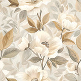 Beige and Gold Floral Wallpaper – Elegant Peel-and-Stick Bedroom Wall Design