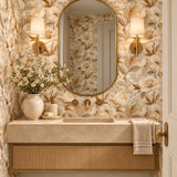 Beige and Gold Floral Wallpaper – Elegant Peel-and-Stick Bedroom Wall Design