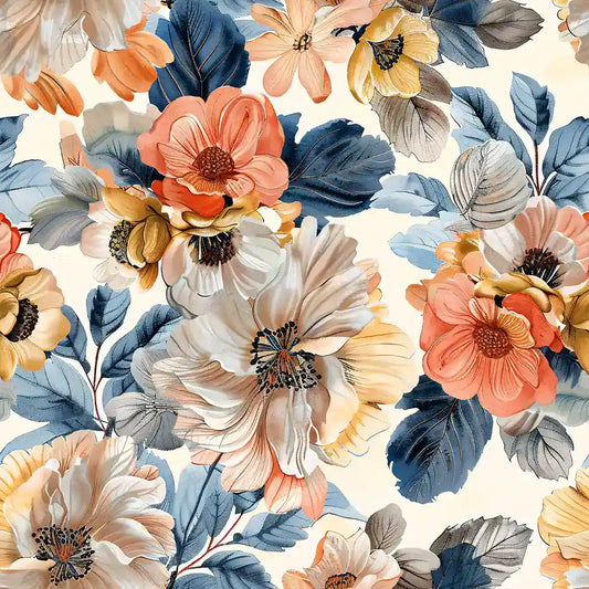 Warm Coral Floral Wallpaper Vintage Garden Bloom Pattern Soft Botanical Elegant Wall Design