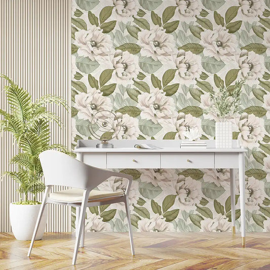 Soft Neutral Floral Wallpaper Elegant Botanical Leaf Pattern Minimal Classic Wall Design
