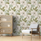 Soft Neutral Floral Wallpaper – Minimal Classic Peel-and-Stick Bedroom Office Design