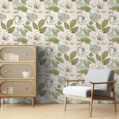 Soft Neutral Floral Wallpaper – Minimal Classic Peel-and-Stick Bedroom Office Design