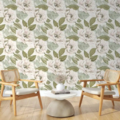 Soft Neutral Floral Wallpaper – Minimal Classic Peel-and-Stick Bedroom Office Design