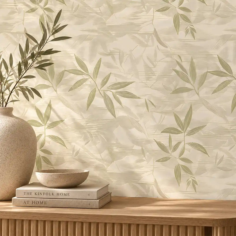 Neutral Bamboo Wallpaper – Calm Natural Peel-and-Stick Bedroom Office Design