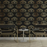 Black Gold Art Deco Cloud Wallpaper – Luxury Asian-Inspired Peel-and-Stick Design
