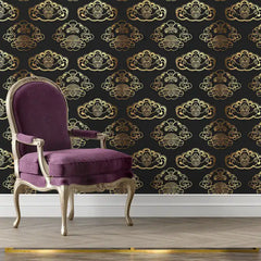 Black Gold Art Deco Cloud Wallpaper – Luxury Asian-Inspired Peel-and-Stick Design
