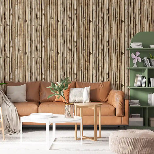Natural Driftwood Stick Wallpaper Rustic Organic Wood Texture Wall Design