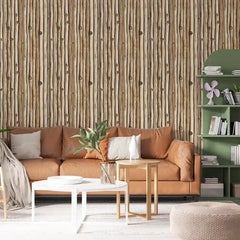 Natural Driftwood Stick Wallpaper – Rustic Organic Peel-and-Stick Bedroom Design