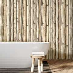 Natural Driftwood Stick Wallpaper – Rustic Organic Peel-and-Stick Bedroom Design