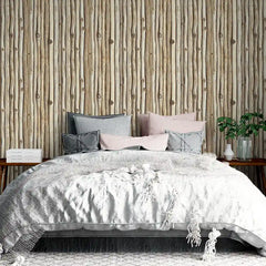 Natural Driftwood Stick Wallpaper – Rustic Organic Peel-and-Stick Bedroom Design