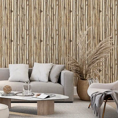 Natural Driftwood Stick Wallpaper – Rustic Organic Peel-and-Stick Bedroom Design