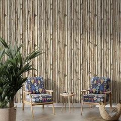 Natural Driftwood Stick Wallpaper – Rustic Organic Peel-and-Stick Bedroom Design