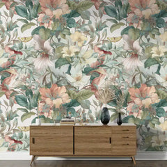 Soft Garden Whisper Wallpaper Elegant Pastel Botanical Floral Wall Design