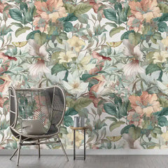 Soft Garden Whisper Wallpaper Elegant Pastel Botanical Floral Wall Design