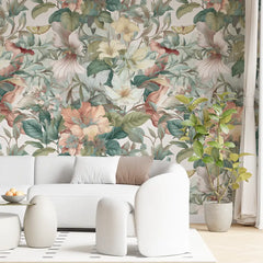 Soft Garden Whisper Wallpaper Elegant Pastel Botanical Floral Wall Design