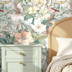 Soft Garden Whisper Wallpaper Elegant Pastel Botanical Floral Wall Design