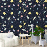 Rocket Star Wallpaper – Space Kids Room Boys Room Peel-and-Stick Removable Design