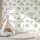 Safari Animal Wallpaper – Kids Room Nursery Peel-and-Stick Removable Design
