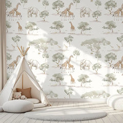 Safari Animal Wallpaper – Kids Room Nursery Peel-and-Stick Removable Design