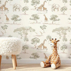 Safari Animal Wallpaper – Kids Room Nursery Peel-and-Stick Removable Design