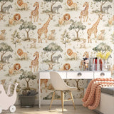 Cute Safari Animal Wallpaper – Nursery Kids Room Peel-and-Stick Removable Design