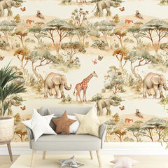 Neutral Safari Wallpaper – Calm Beige Peel-and-Stick Kids Nursery Design