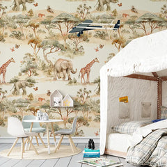 Neutral Safari Wallpaper – Calm Beige Peel-and-Stick Kids Nursery Design