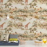 Neutral Safari Wallpaper – Calm Beige Peel-and-Stick Kids Nursery Design