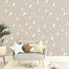 Moon and Stars Nursery Wallpaper – Dreamy Peel-and-Stick Kids Room Removable Design
