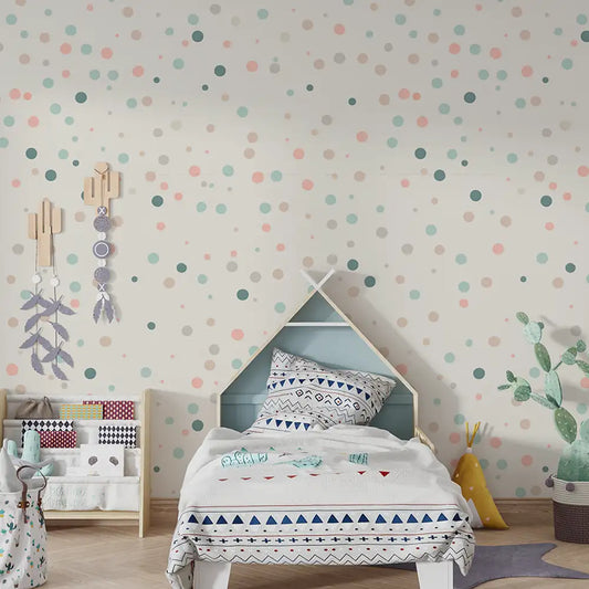 Pastel Polka Dot Wallpaper – Cheerful Nursery Kids Room Peel-and-Stick Design