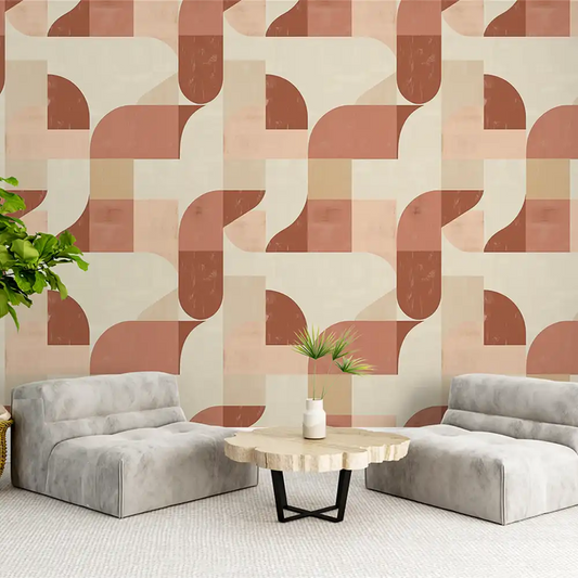 Organic Modern Geometric Wallpaper – Minimal Peel-and-Stick Bedroom Office Design