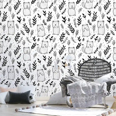 Cute Quokka Line Art Minimal Wallpaper – Peel-and-Stick Kids Room Design