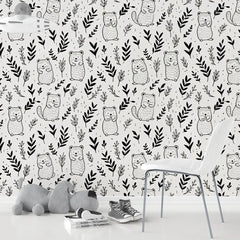 Cute Quokka Line Art Minimal Wallpaper – Peel-and-Stick Kids Room Design