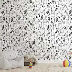 Cute Quokka Line Art Minimal Wallpaper – Peel-and-Stick Kids Room Design