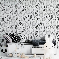 Cute Quokka Line Art Minimal Wallpaper – Peel-and-Stick Kids Room Design