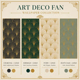 Art deco fan wallpaper collection in emerald green, geometric fan pattern bedroom wall
