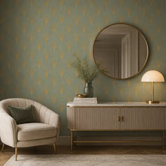 Fan pattern wallpaper close-up showing interlocking geometric fan motif and line detail