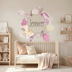 Custom Name Baby Floral Wall Sticker – Personalized Nursery Girls Room Decal