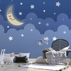 Dreamy Moon and Stars Wallpaper – Magical Peel-and-Stick Nursery Kids Room Design
