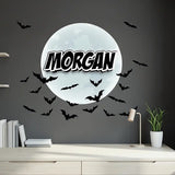Custom Name Bat Moon Wall Sticker – Halloween Kids Room Personalized Decal