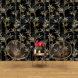 Beautiful black and gold bamboo wallpaper sticker for living room wall enhances elegance.