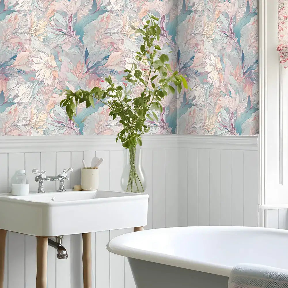 Beautiful botanical bloom soft pastel floral wallpaper adds a premium feel.