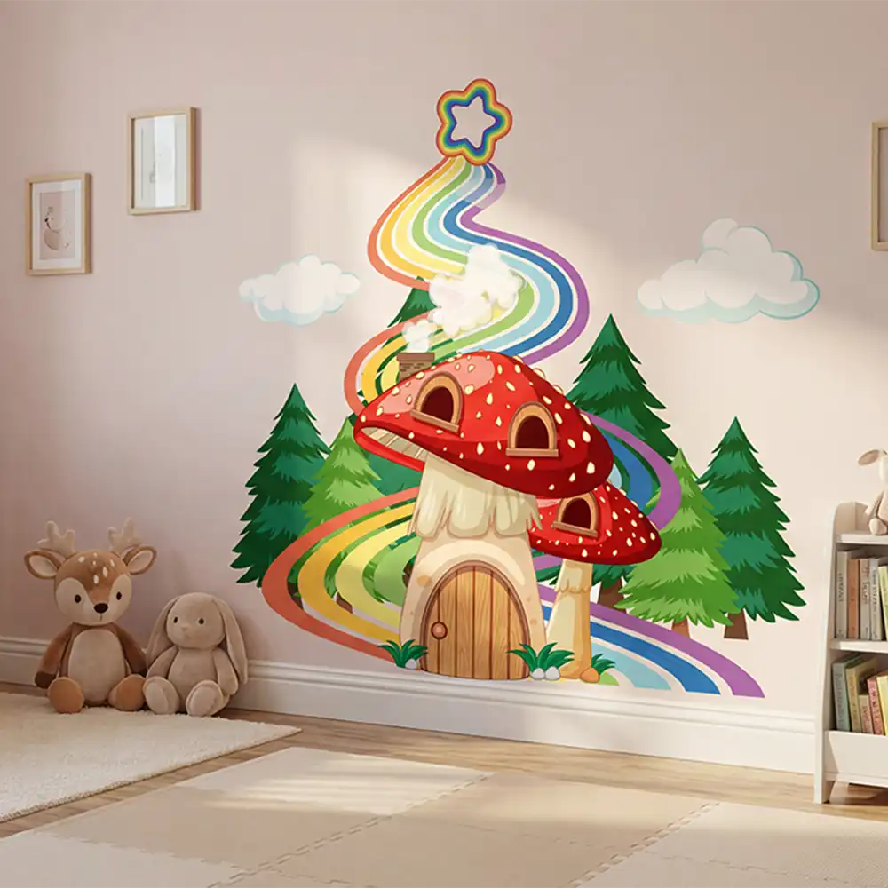 Beautiful Cute Mushroom Rainbow Sticker for a playful bedroom.