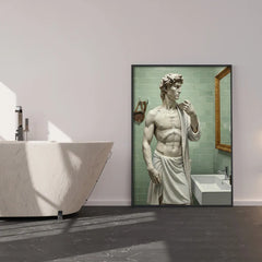 Beautiful funny David statue bathroom aesthetic art poster sticker enhances wall decor.