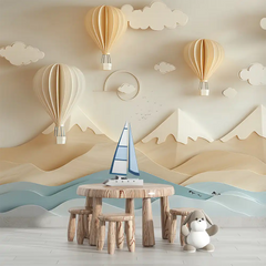 Beautiful hot air balloon nursery wallpaper sticker for nursery wall creates softness.