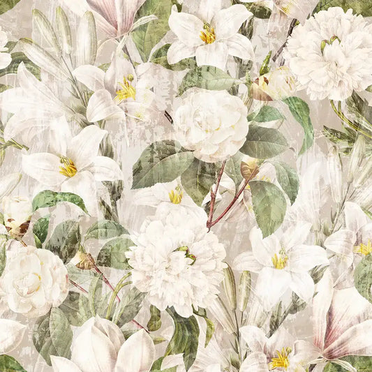 Beautiful ivory bloom elegant floral wallpaper enhances soft interiors.